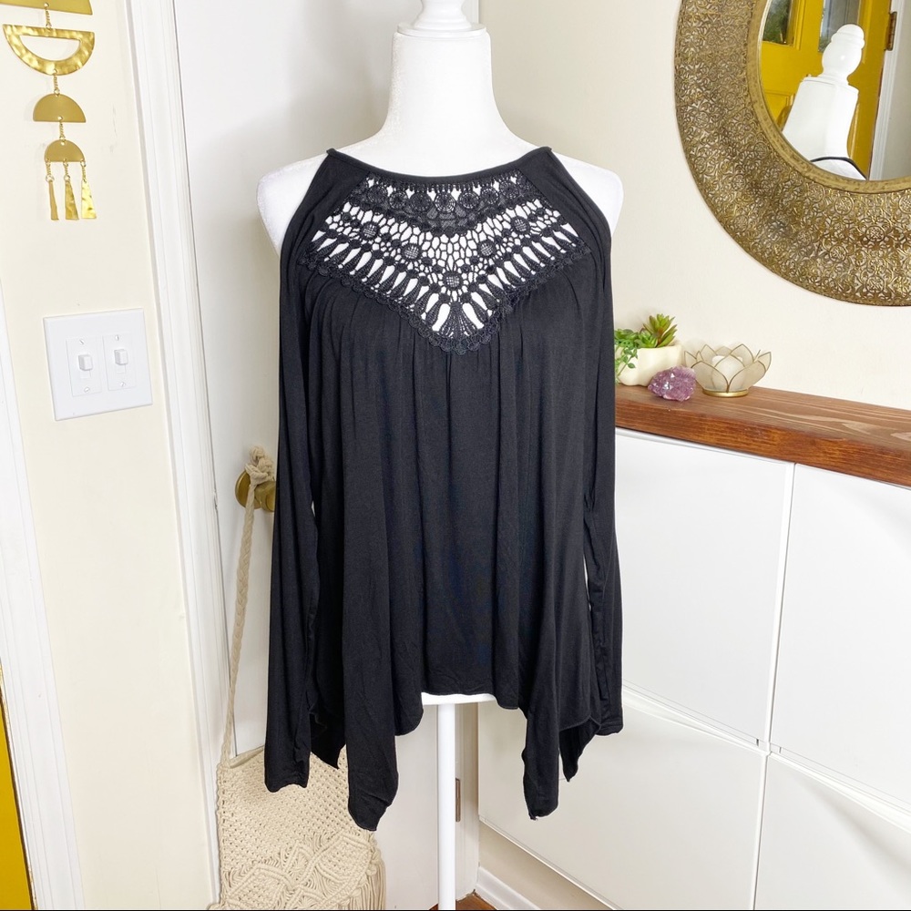 Miholl M Boho Cold Shoulder Crochet top